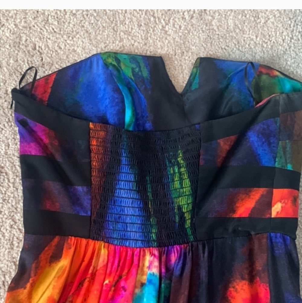 Alice & Trixie Valeria Silk Watercolor Strapless Maxi Gown Dress Small - Picture 13 of 14